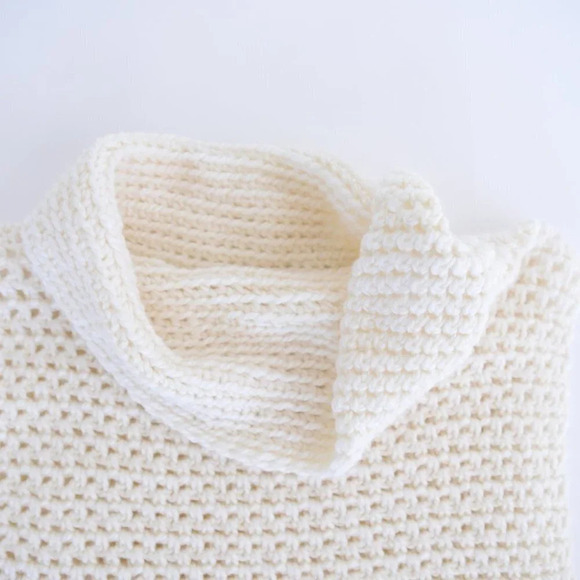 Homemade HANDKNIT Turtleneck Cowl Neck Tunic Vest Cream and Brown Woman's - Picture 11 of 11